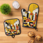 Art Deco Ovenwant & Pannenlap Set (Top down)