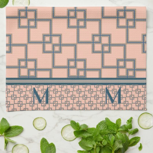 Art Deco overlappende vierkanten (monogram) Theedoek (Gevouwen)