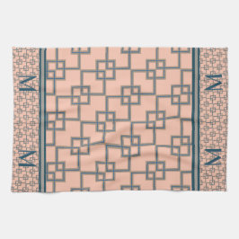 Art Deco overlappende vierkanten (monogram) Theedoek