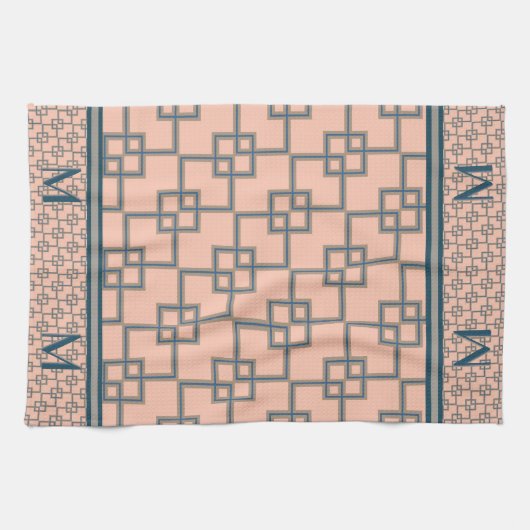 Art Deco overlappende vierkanten (monogram) Theedoek (Horizontaal)