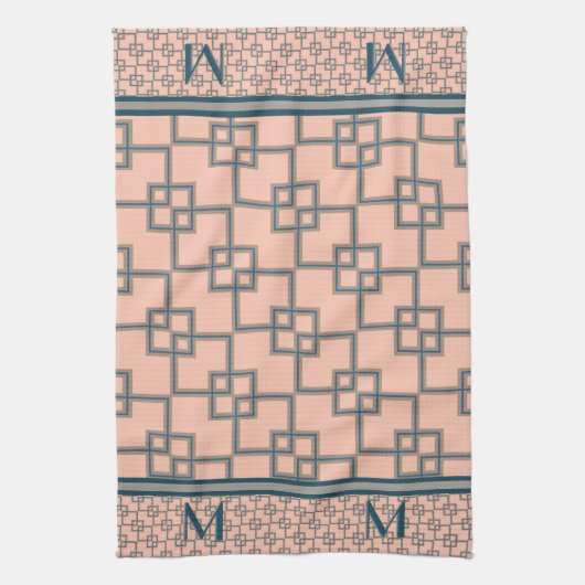 Art Deco overlappende vierkanten (monogram) Theedoek (Verticaal)