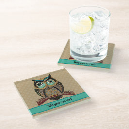 Art Deco Owl met Gold- / Turquoise-kralen, eigen t Glazen Onderzetter
