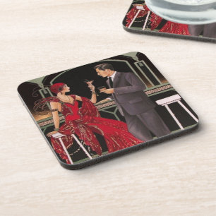 Art Deco paar Drinken in de Bar Onderzetters