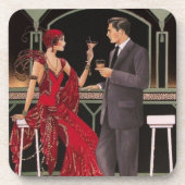 Art Deco paar Drinken in de Bar Onderzetters (Voorkant)