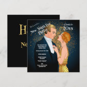 Art Deco Paar Oudejaarsfeest Kaart (Voorkant / Achterkant)