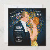 Art Deco Paar Oudejaarsfeest Kaart (Voorkant)