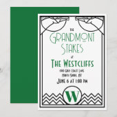 Art Deco Paard Racing Party met Groene Accenten Kaart (Voorkant / Achterkant)