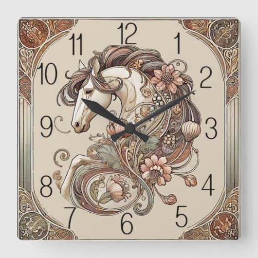 Art Deco Paard Vierkante Klok (Voorkant)