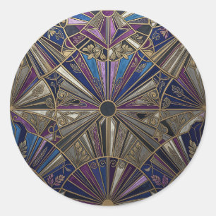 Art Deco Paars Goud Zonneburst Ronde Sticker