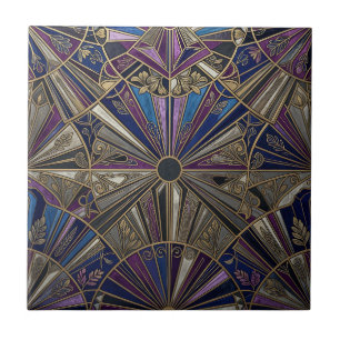 Art Deco Paars Goud Zonneburst Tegeltje