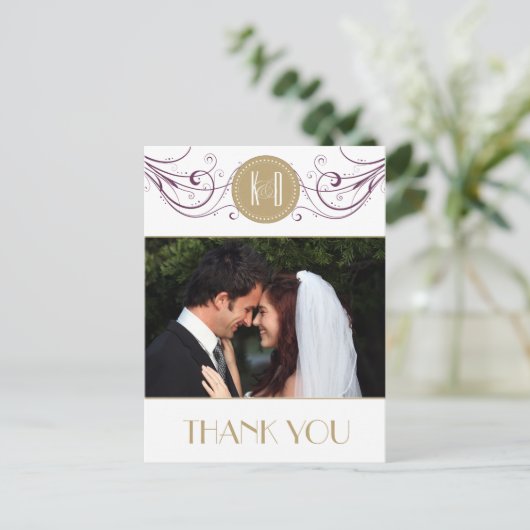 Art Deco paarse en taupe Dank u kaart (Staand voorkant)