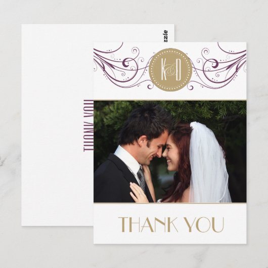 Art Deco paarse en taupe Dank u kaart (Voorkant / Achterkant)