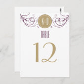 Art Deco paarse en taupe Tafelnummer (Voorkant / Achterkant)