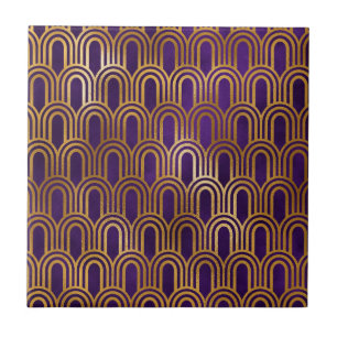 Art Deco Paarse Gouden Glitter Boog Patroon Tegeltje