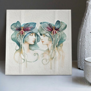 Art Deco Paarse Lelies Muurdecoratie Art Nouveau Tegeltje