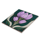 Art Deco Paarse Tulips Wall Decor Art Nouveau Tegeltje (Zijkant)