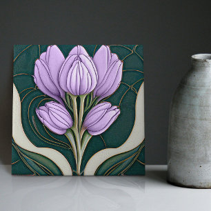 Art Deco Paarse Tulips Wall Decor Art Nouveau Tegeltje