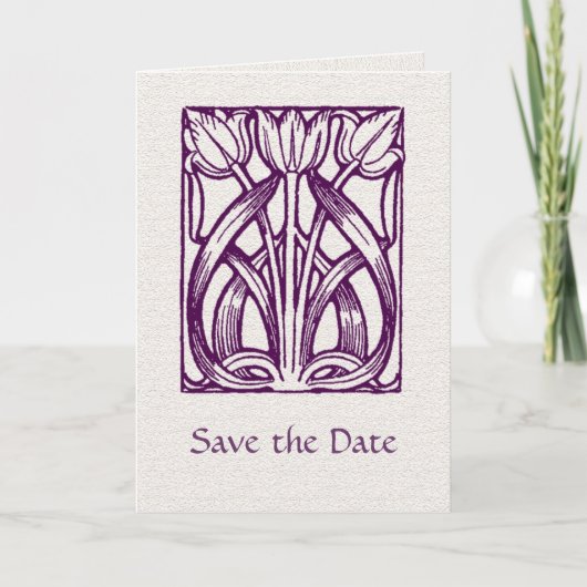 Art Deco Paarse Tulpen Save the Date Kaart (Voorkant)