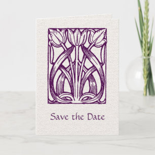 Art Deco Paarse Tulpen Save the Date Kaart