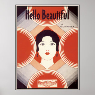 Art Deco-pagina Muziek Hallo prachtig Poster