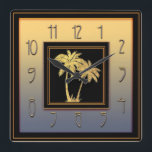 Art Deco Palm Square Vierkante Klok<br><div class="desc">Ik heb deze Art Deco Palm Wall Clock gemaakt met kleurstijlen en elementen die ik kleurde. Ik hou van het resultaat. Deze muurklok zou er geweldig uitzien op iemands muur. Het heeft er een beetje glamour over. De cijfers zijn in de decostijl. Ik zou een duidelijke of sympathieke décor tegemoet...</div>