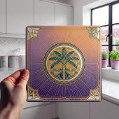 Art Deco Palm Tree Sunrise Gradient Ceramic Tile Tegeltje
