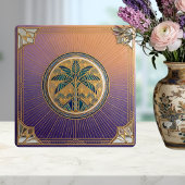 Art Deco Palm Tree Sunrise Gradient Ceramic Tile Tegeltje