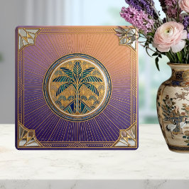 Art Deco Palm Tree Sunrise Gradient Ceramic Tile Tegeltje