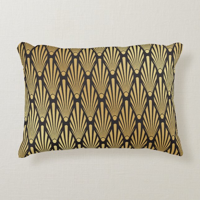 Art Deco palmen: zwart goud. Accent Kussen (Voorkant)