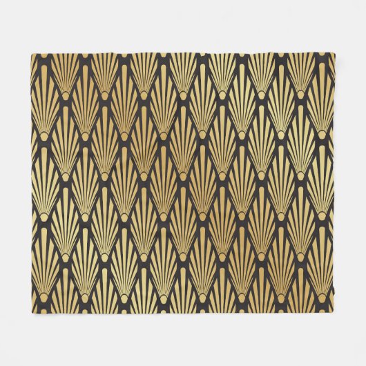 Art Deco palmen: zwart goud. Fleece Deken (Voorkant (Horizontaal))