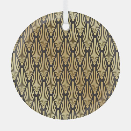 Art Deco palmen: zwart goud. Glas Ornament (Voorkant)