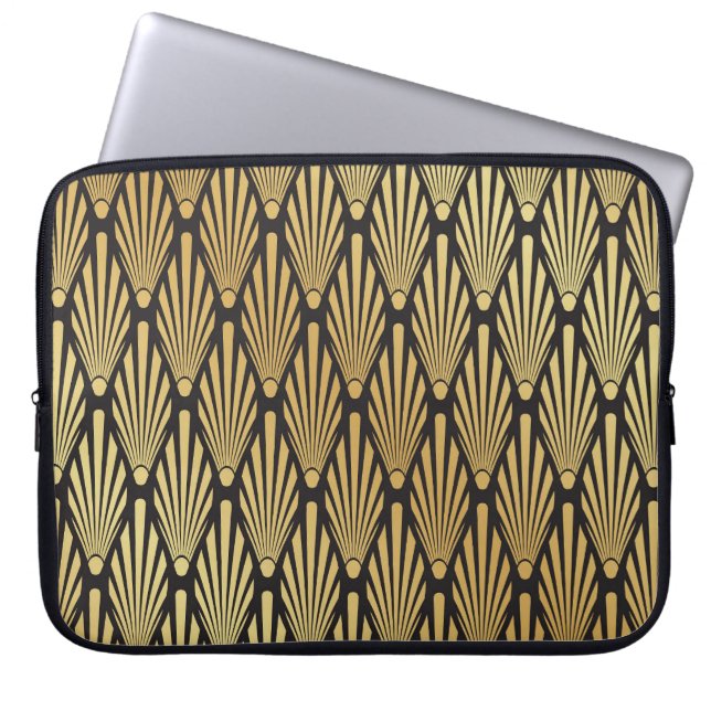 Art Deco palmen: zwart goud. Laptop Sleeve (Voorkant)