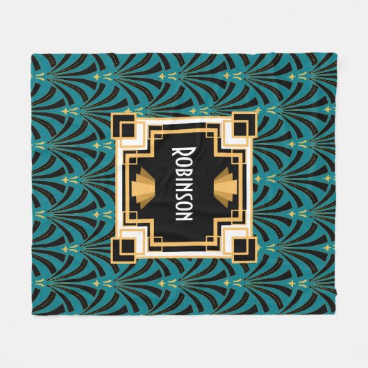 Art Deco Palmetto Monogram Fleece Deken (Voorkant (Horizontaal))