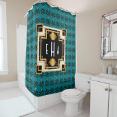 Art Deco Palmetto Patroon Monogram Douchegordijn (In situ)