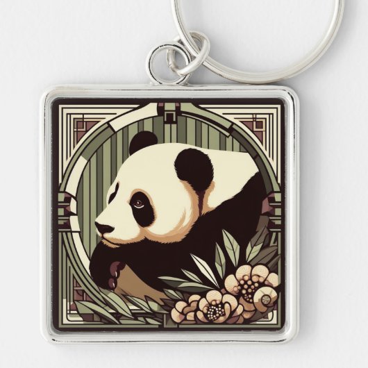 Art Deco Panda Beer Sleutelhanger (Voorkant)