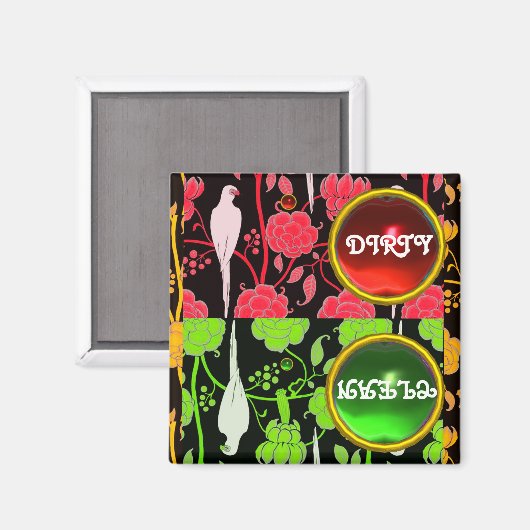 ART DECO PAPEGAAIEN, RODE GROENE BLOEMEN  VUILE SC MAGNEET (Voorkant / Achterkant)