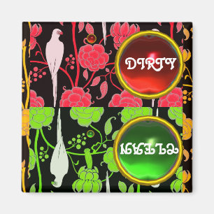 ART DECO PAPEGAAIEN, RODE GROENE BLOEMEN  VUILE SC MAGNEET