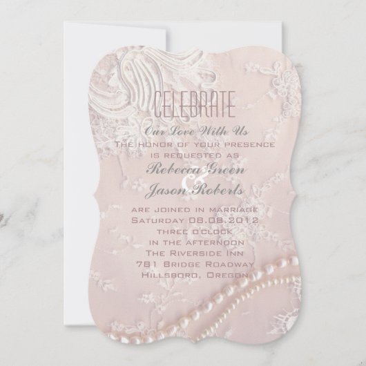 Art Deco parelaas met zwarte roze bruiloft Kaart (Voorkant)