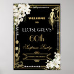 Art Deco Parels Wit Bloemen Gatsby 20s Welkom Poster<br><div class="desc">Personaliseer dit art deco bloemen Grote Gatsby brullende jaren 20 thema welkomstbord gemakkelijk en snel, gewoon op de knop aanpassen om verder te herschikken en formatteren van de stijl en de plaatsing van de tekst. Met een chique art deco lijst, ivoren witte orchidee en lelie bloemen, sprankelende parels en zwart...</div>