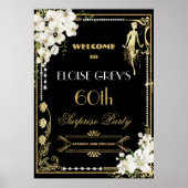 Art Deco Parels Wit Bloemen Gatsby 20s Welkom Poster (Voorkant)