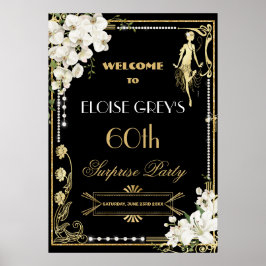 Art Deco Parels Wit Bloemen Gatsby 20s Welkom Poster