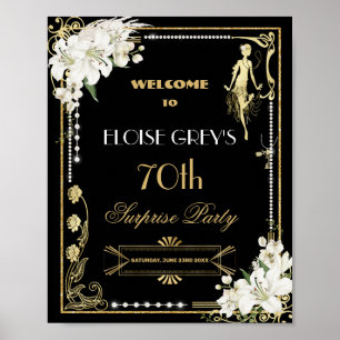 Art Deco Parels Witte Bloemen Gatsby 20s Welkom Poster