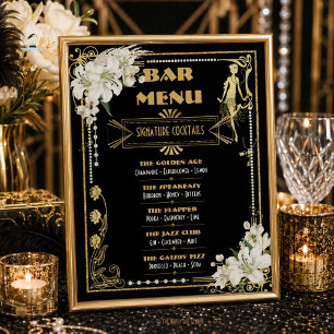 Art Deco Parels Witte Bloemen Gatsby Jaren 20 Bar  Poster
