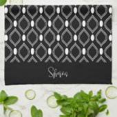 Art Deco Parels Zwart En Wit Monogram Theedoek (Gevouwen)