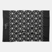 Art Deco Parels Zwart En Wit Monogram Theedoek (Horizontaal)