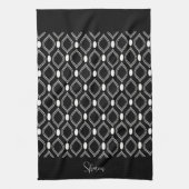 Art Deco Parels Zwart En Wit Monogram Theedoek (Verticaal)