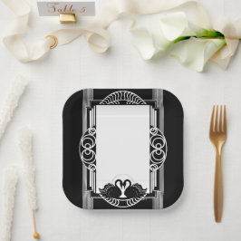Art Deco Parijse Zwarte en Witte Zwanen Papieren Bordje