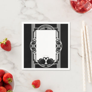 Art Deco Parijse Zwarte en Witte Zwanen Servet