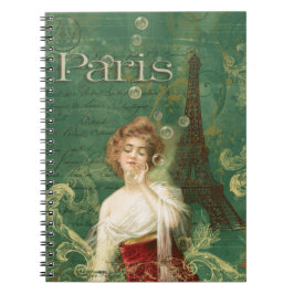 Art Deco Paris Woman met Bubbles Eiffeltoren Notitieboek
