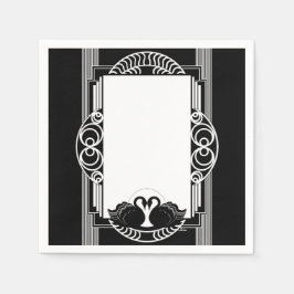 Art Deco Parisian Black and White Swans Servet